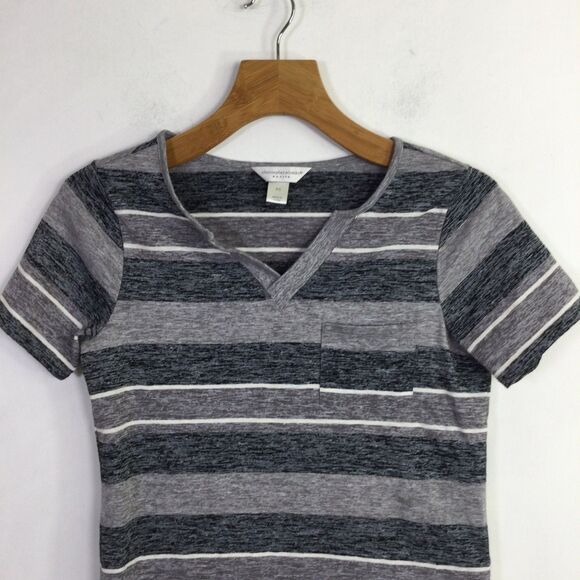 Christopher & Banks Womens V-Neck T-Shirt Short Sleeves Striped Gray Size PS - Picture 2 of 16